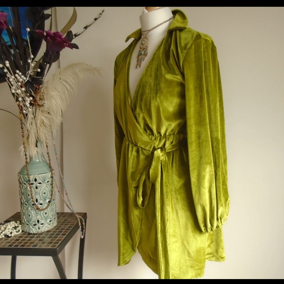 Gorgeous shimmering green velvet wrap dress or jacket small - Picture 3 of 9